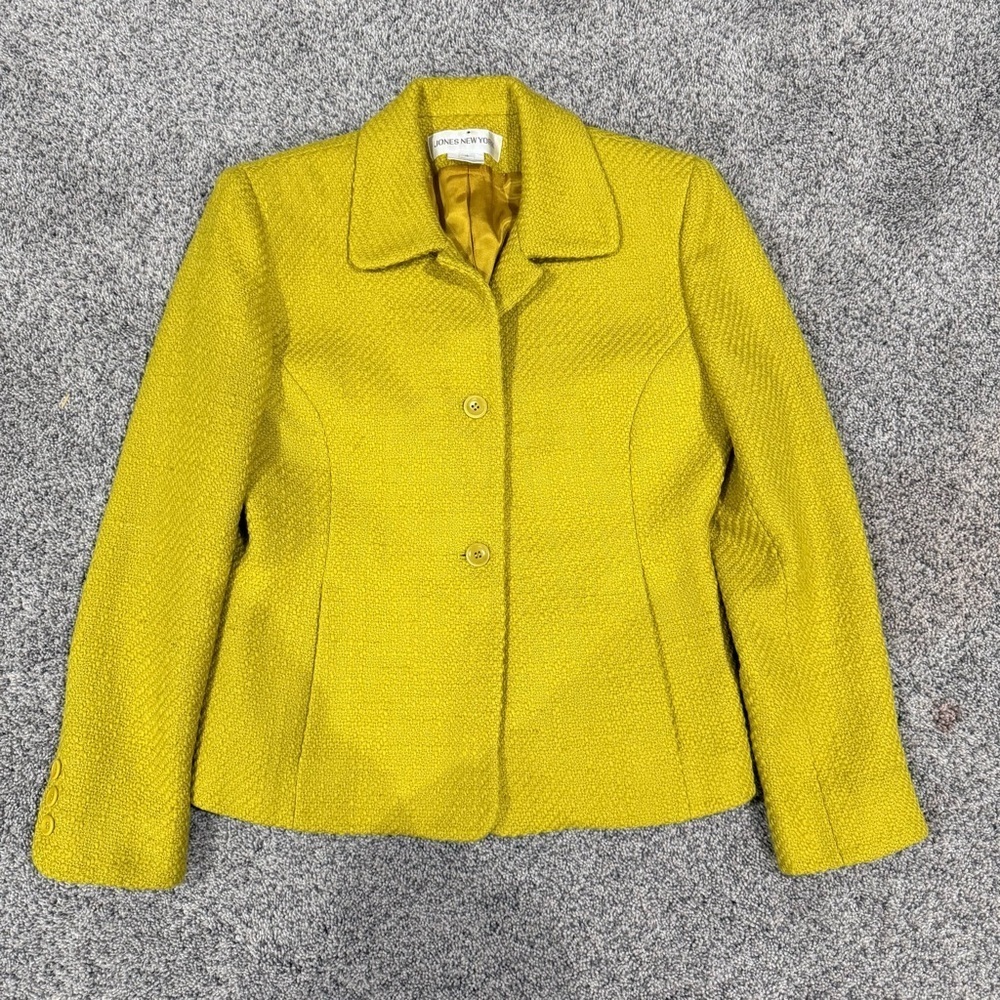 Vintage Jones New York Yellow Tweed Wool Blazer Minimalist Preppy Women’s US 4